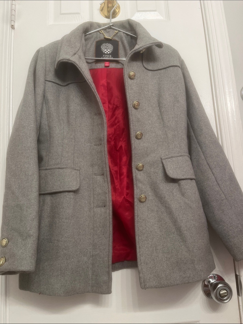 Vince Camuto Gray Peacoat with Red Lining